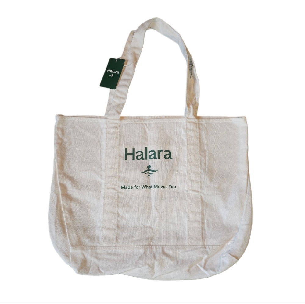 HALARA Cream Tote Bag Green Logo NWT